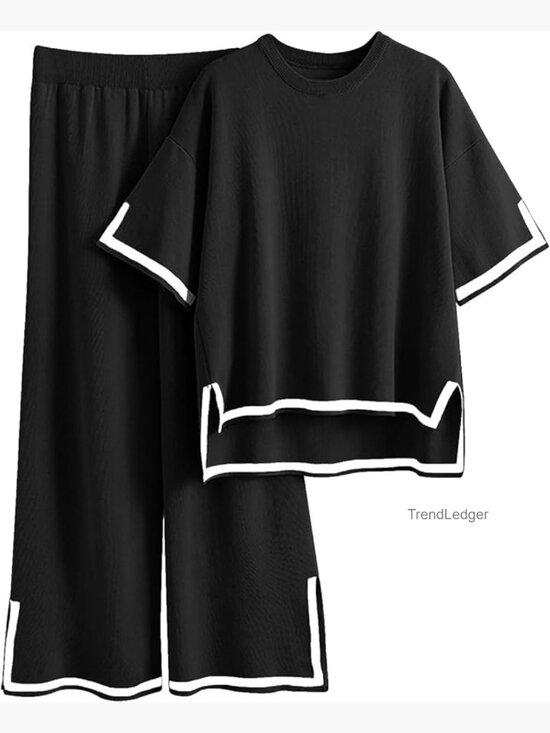 Other - Plus Size 2 Piece Lounge Set Short Sleeve Wide Leg Pants Travel Outfits